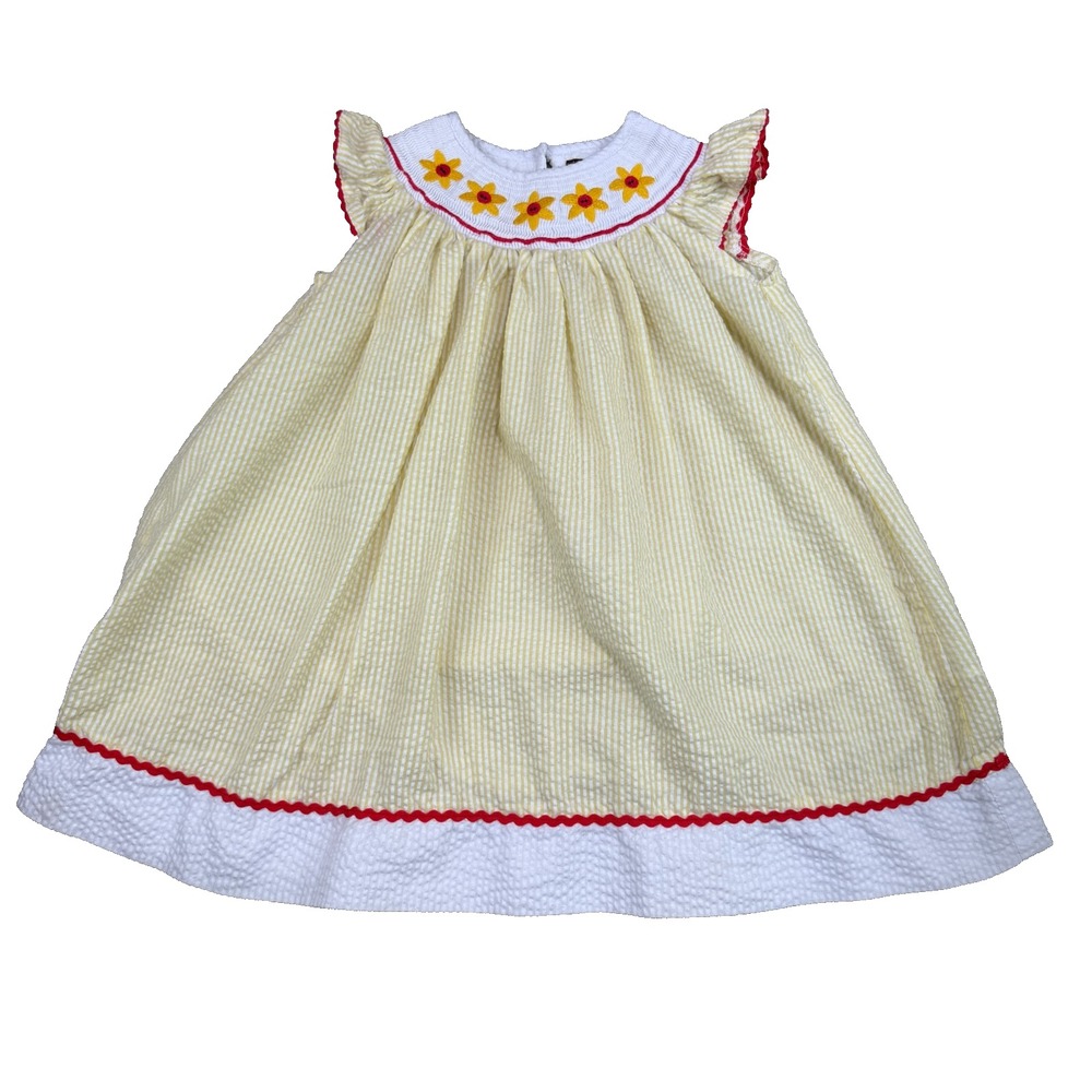 Lil Cactus Yellow Cotton Flutter Smocked Flower Classic Bishop Dress 3T